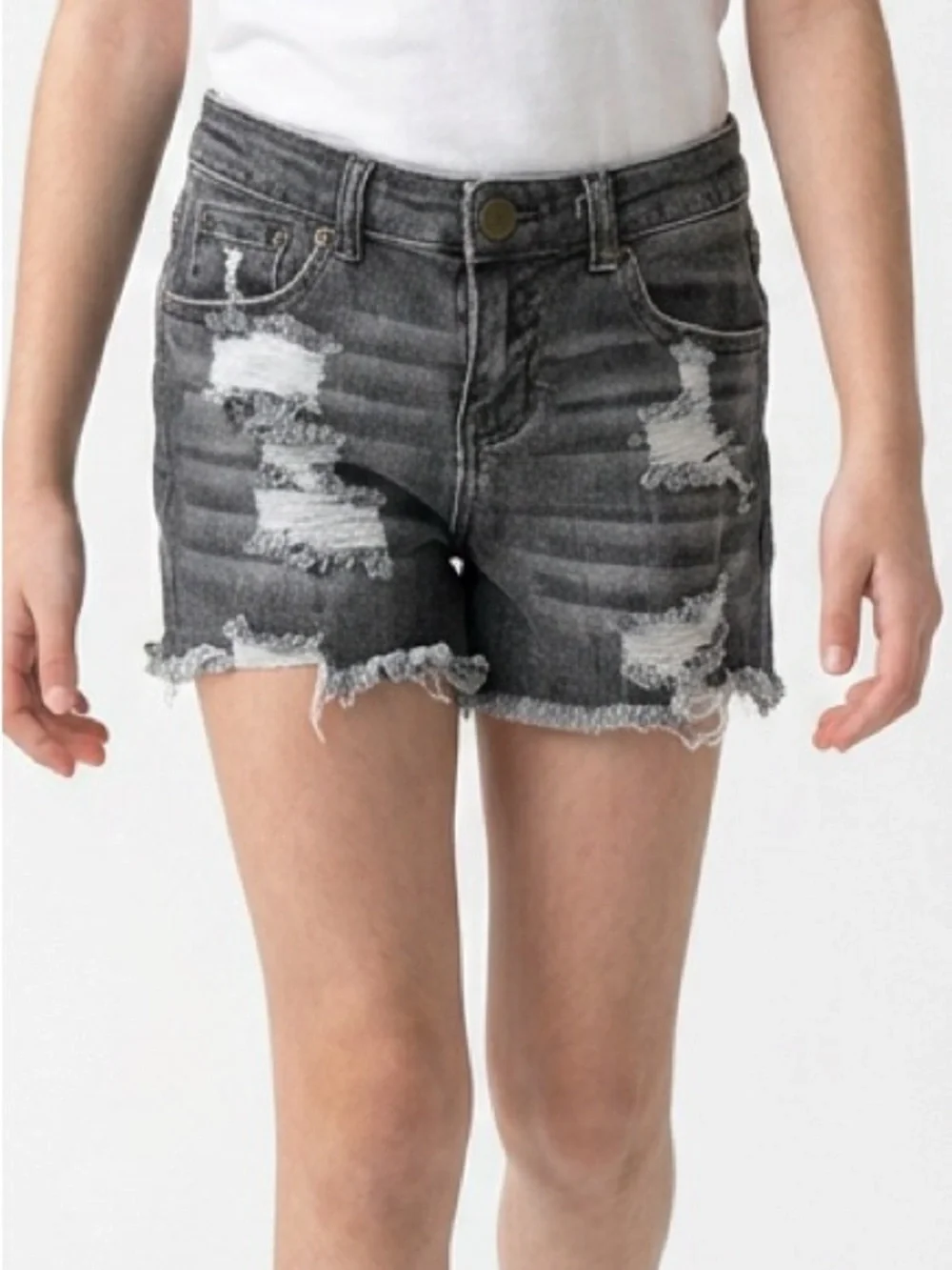 Joyfolie Black Distressed Denim Shorts